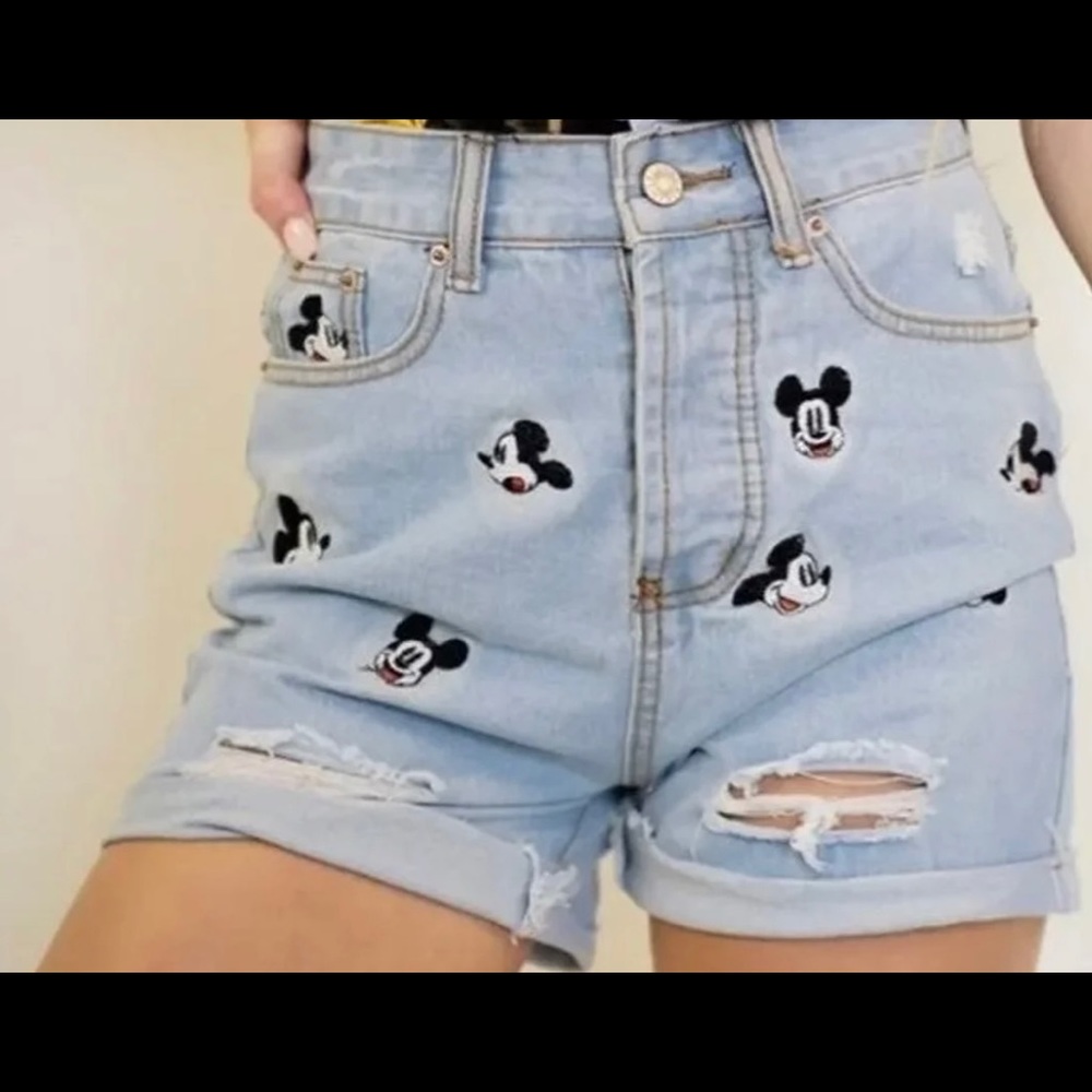 Zara Mickey Mouse high waisted Jean Shorts. Super cute!